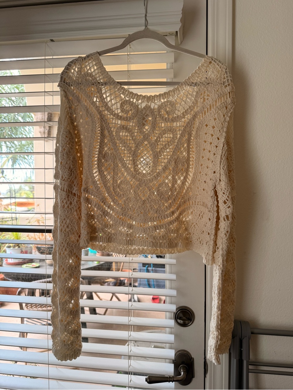 HOUSE OF HARLOW 100% COTTON Crochet Open-Knit Cream Women’s Sweater